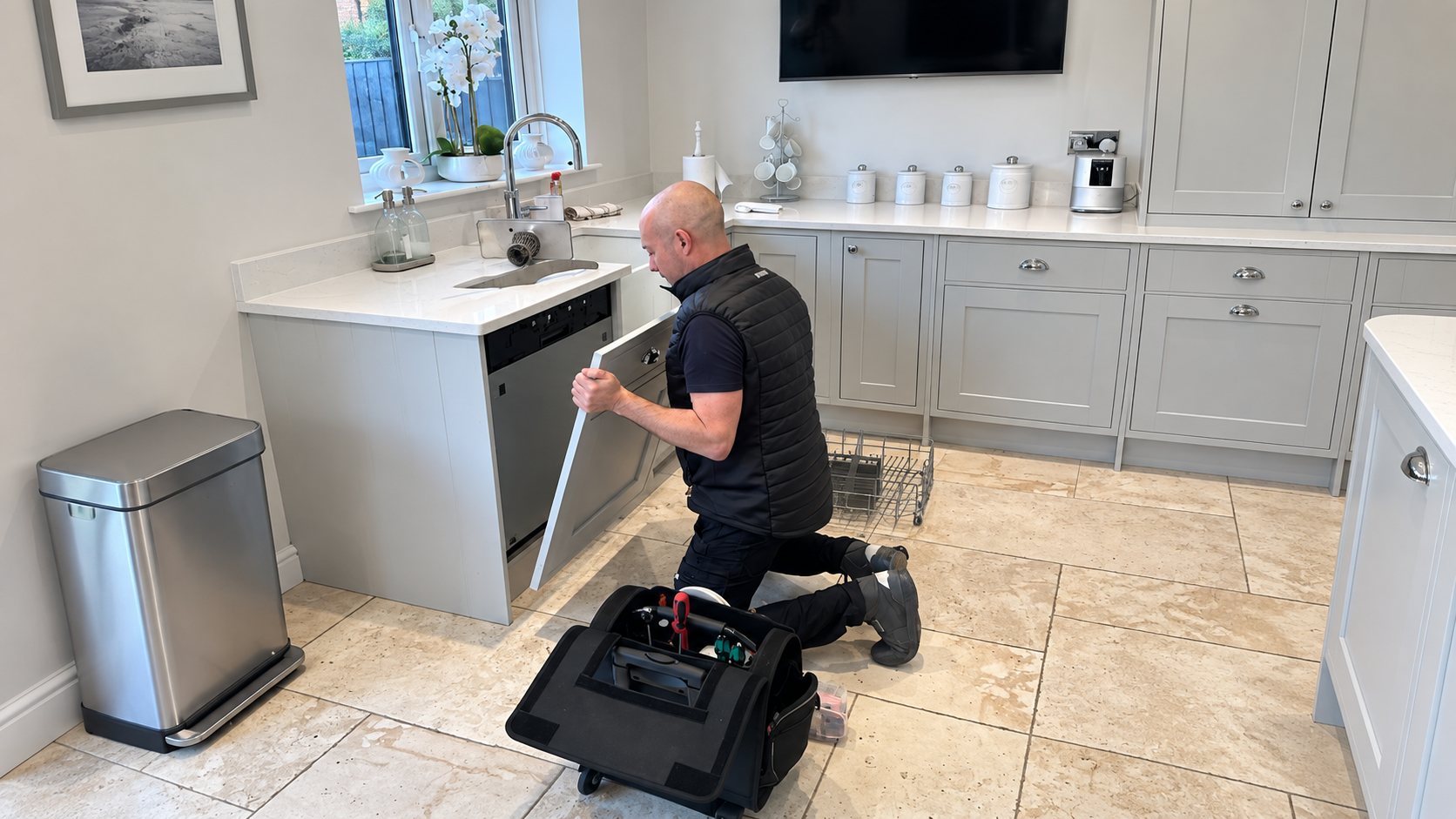 A Spin Doctor UK engineer on a job booked by the AI receptionist